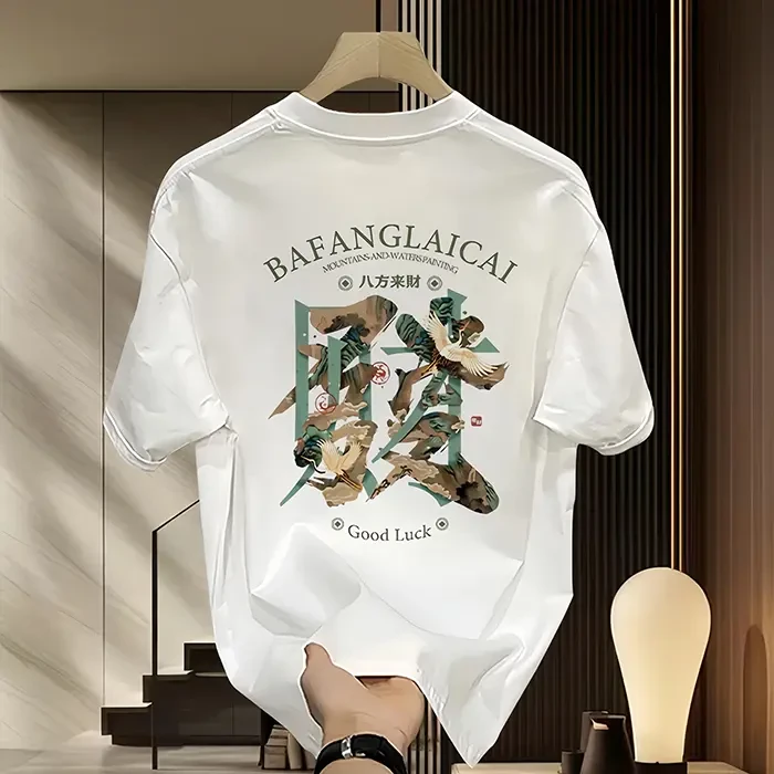 【高品质男装】新款重磅纯棉短袖印花潮牌白色打底美式上衣t恤夏季