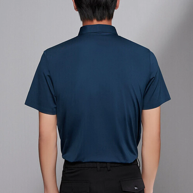 新款纯色烫钻压花弹力无痕科技短袖POLO衫D1T06700