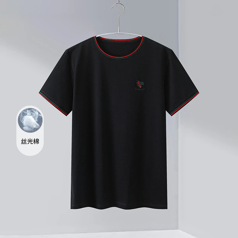 阿仕顿artsdon新款夏季舒适精致刺绣圆领短袖T恤V7T30500