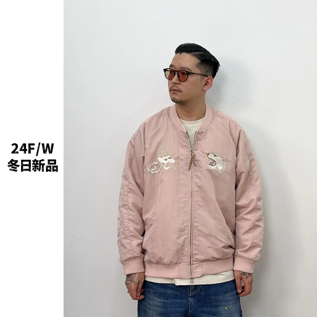 秋冬日系横须贺重工刺绣夹克棉衣情侣宽松棒球领外套休闲国风