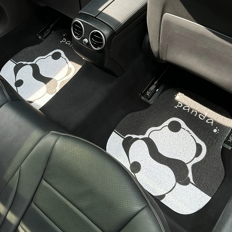 汽车脚垫丝圈通用可爱熊猫防滑耐脏保护垫车载主驾驶地垫车垫子女