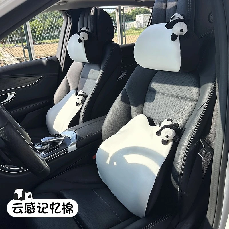 汽车头枕护颈枕记忆棉腰靠2023新款车载可爱熊猫座椅靠枕车内垫女