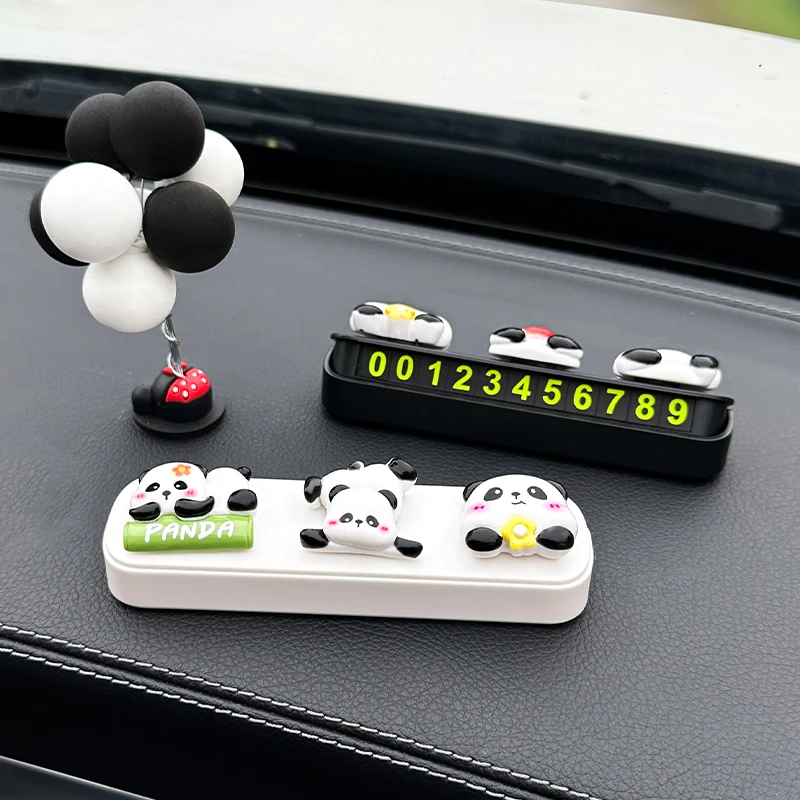 车载停车牌车上挪车电话号码可爱熊猫车内饰摆件汽车临时移车牌女