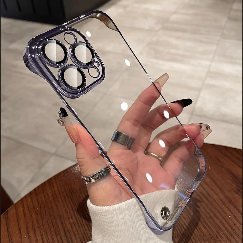 自带镜头膜适用苹果16promax手机壳无边框15iPhone14/13/12保护套