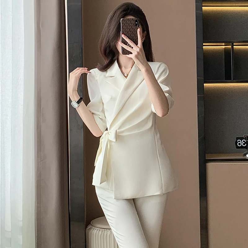 套装气质白色时尚夏季正装休闲小西装春夏修身商务名媛韩版6607