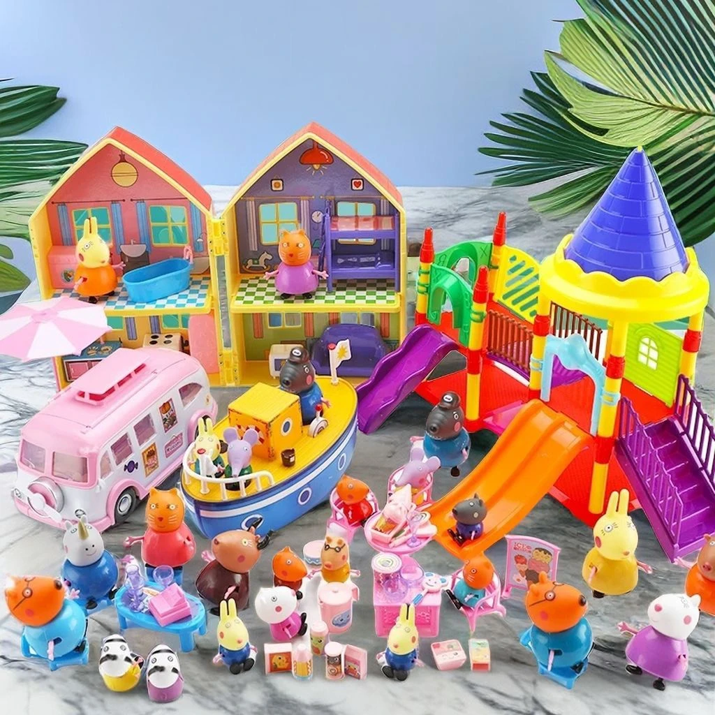 卡通小猪佩奇房子别墅玩具车子套装过家家公仔玩偶全套儿童户外