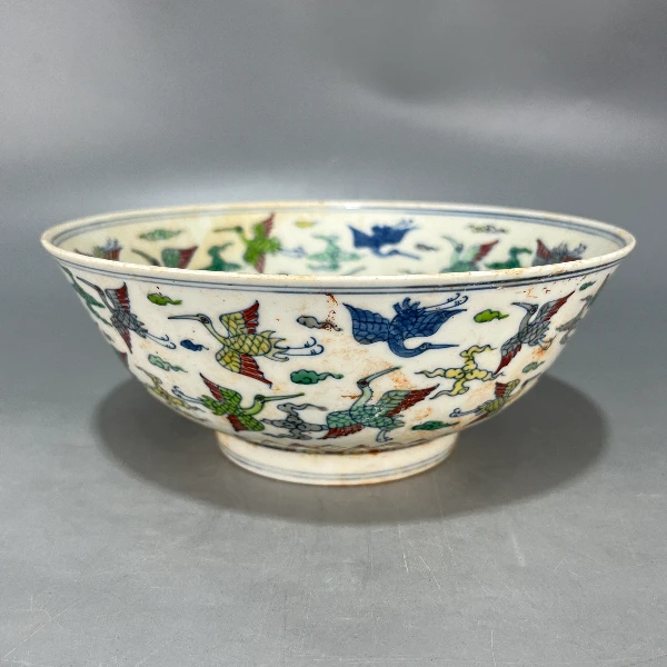 仿古大明成化年制斗彩祥云仙鹤碗