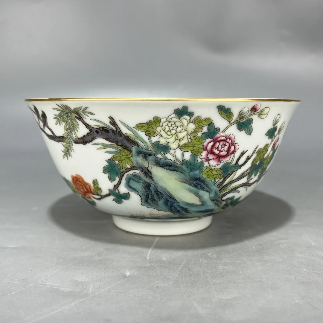 当代仿制 当代仿制 仿古大清雍正年制粉彩描金花鸟纹碗