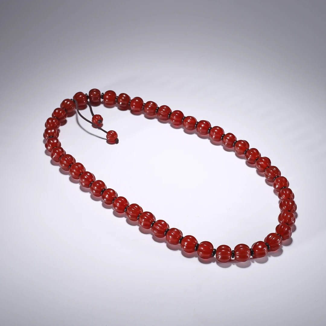 【济文阁】JWYS206030407清代 红玛瑙瓜棱珠手持