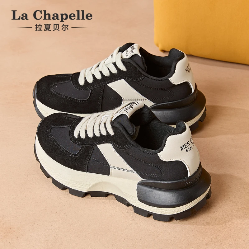 拉夏贝尔厚底德训鞋女2025春季新款学生百搭轻便软底运动休闲鞋
