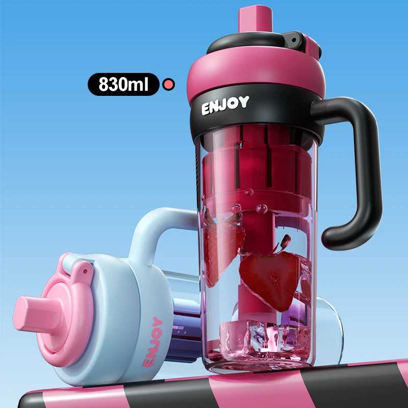 儿童网红少女水杯吸管式外出带茶水分离高颜值高级塑料杯子食品级