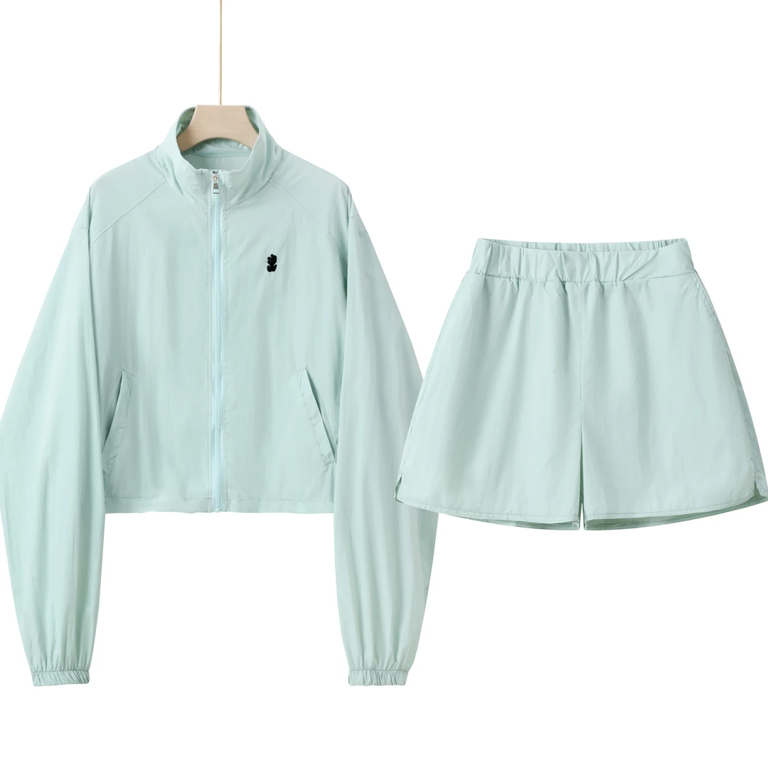 时尚休闲户外防晒套装女夏季新款薄款显瘦短外套短裤冲锋衣两件套