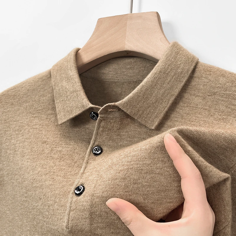 鄂尔多斯市产100%纯羊毛衫男POLO翻领高端时尚纯色羊绒针织打底衫