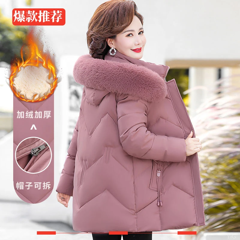 2025新款冬装棉服外套加绒中长款中老年人棉袄棉衣妈妈装保暖洋气
