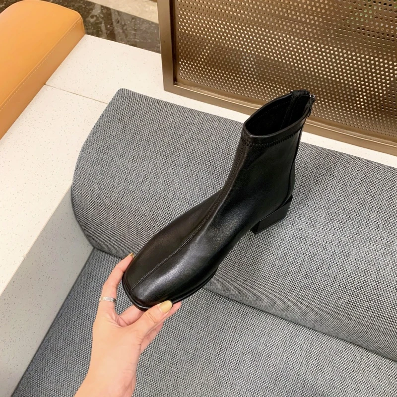 【潘可可专属】首尔chic~英伦风粗跟韩系方头弹力瘦瘦靴213T1369