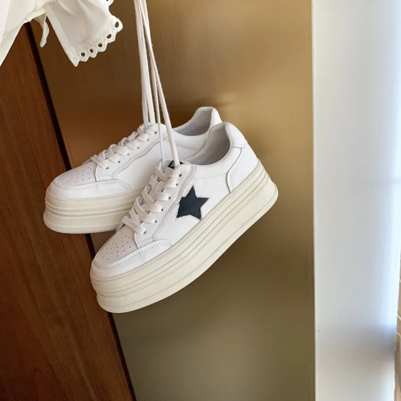 【糯米饭专属】苏茵茵星星厚底运动休闲女小白鞋E23D290A百搭系带