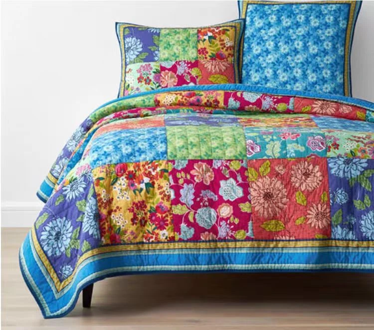 花开富贵 外贸尾单美式乡村纯棉拼布手工绗缝被