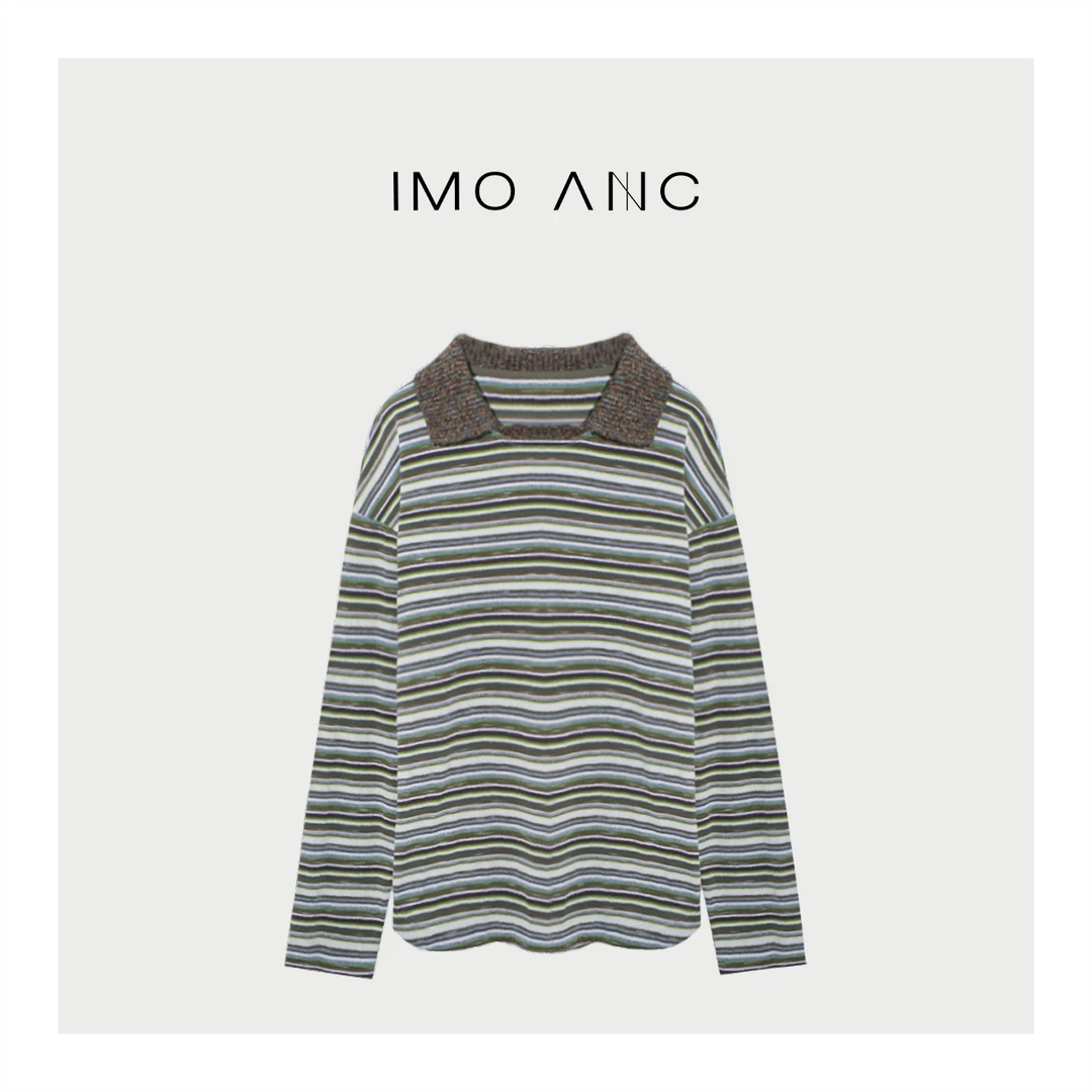 IM SO FANCY翻领多彩条纹套头上衣SQ1622