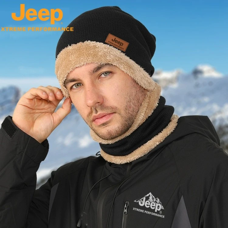 jeep吉普男士帽子秋冬季护耳冬天保暖棉针织加绒加厚防寒毛线帽女