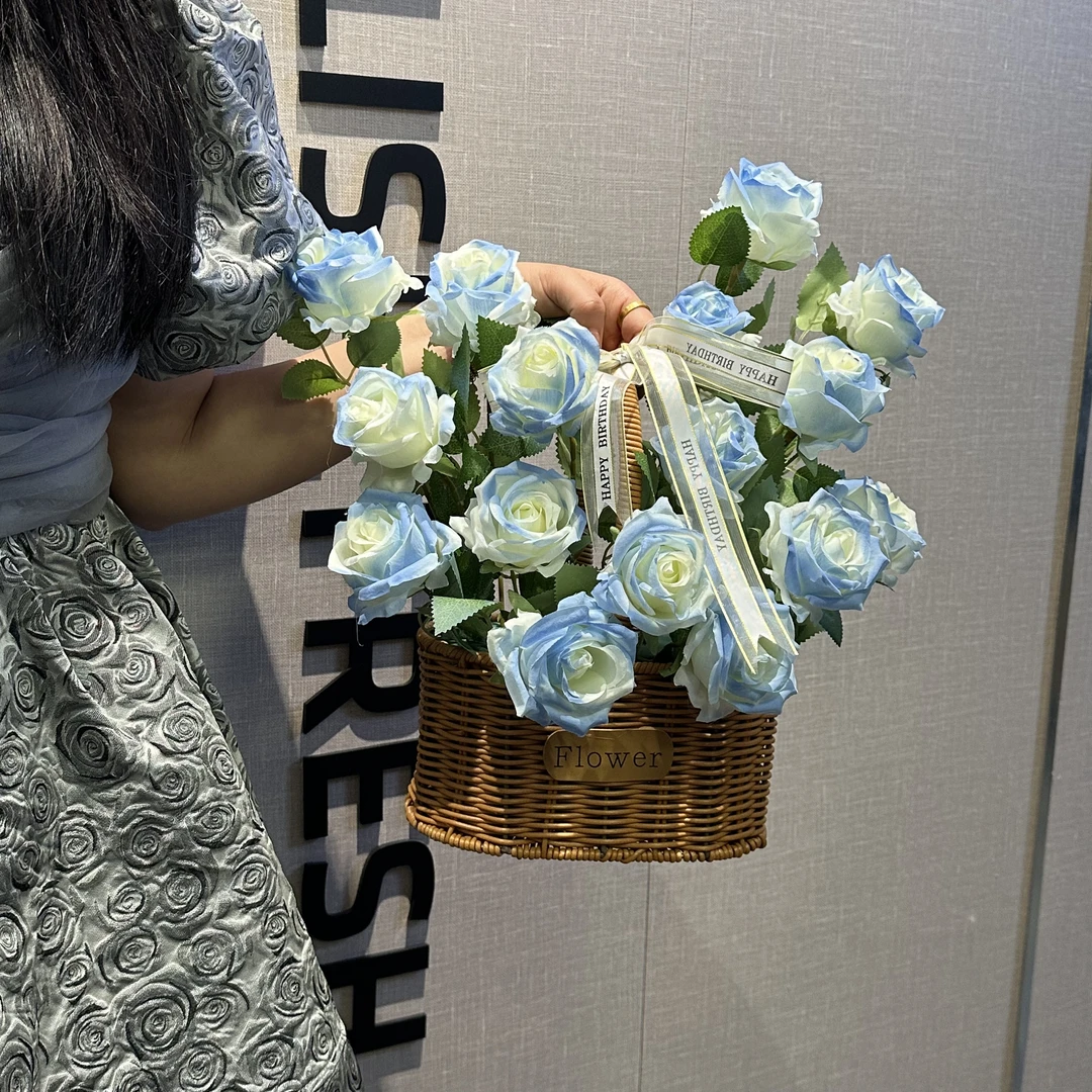 碎冰蓝玫瑰永生花满天星干花束表白母亲节送女友闺蜜老婆生日礼物