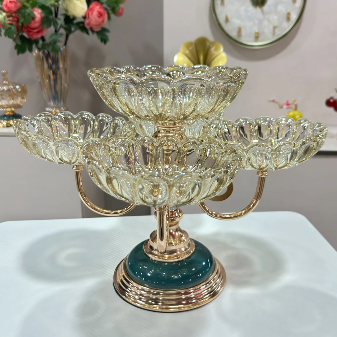 奢华旋转多层水果盘陶瓷底座五连盘欧式2026客厅果盘双层干果盘子