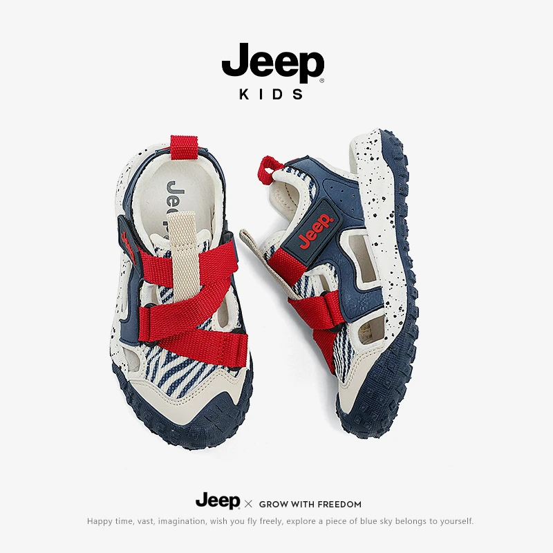 jeep儿童包头凉鞋2025新款夏季男女童镂空透气运动中大童沙滩凉鞋