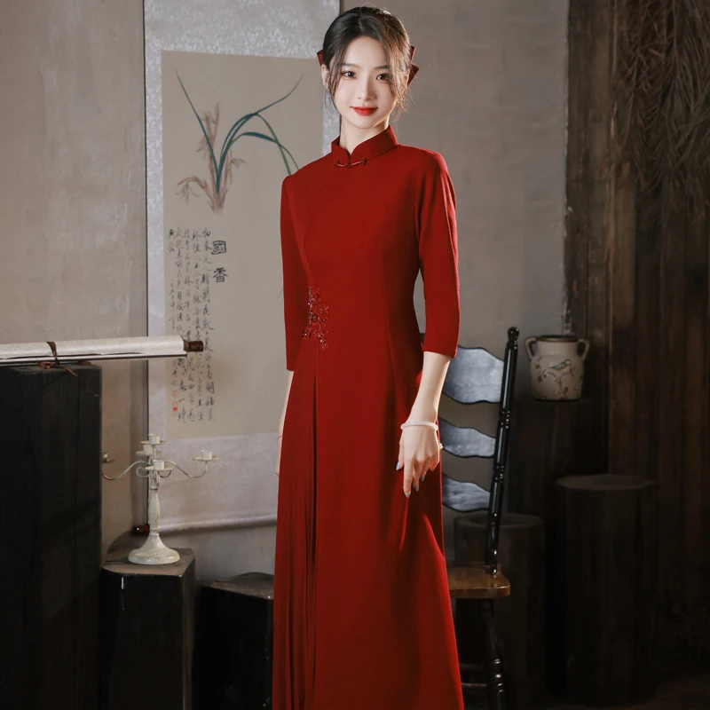 性感结婚年轻款改良少女旗袍礼服唐装修身气质高端连衣裙女春秋冬