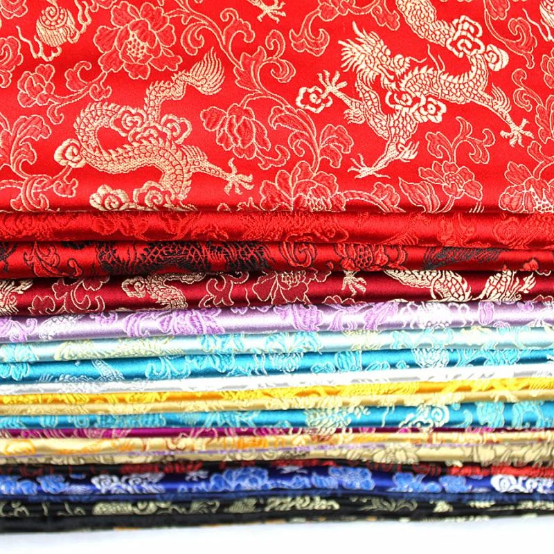 织锦缎龙纹布料 古装汉服唐装娃衣服装丝绸缎布料面料 24色厚款