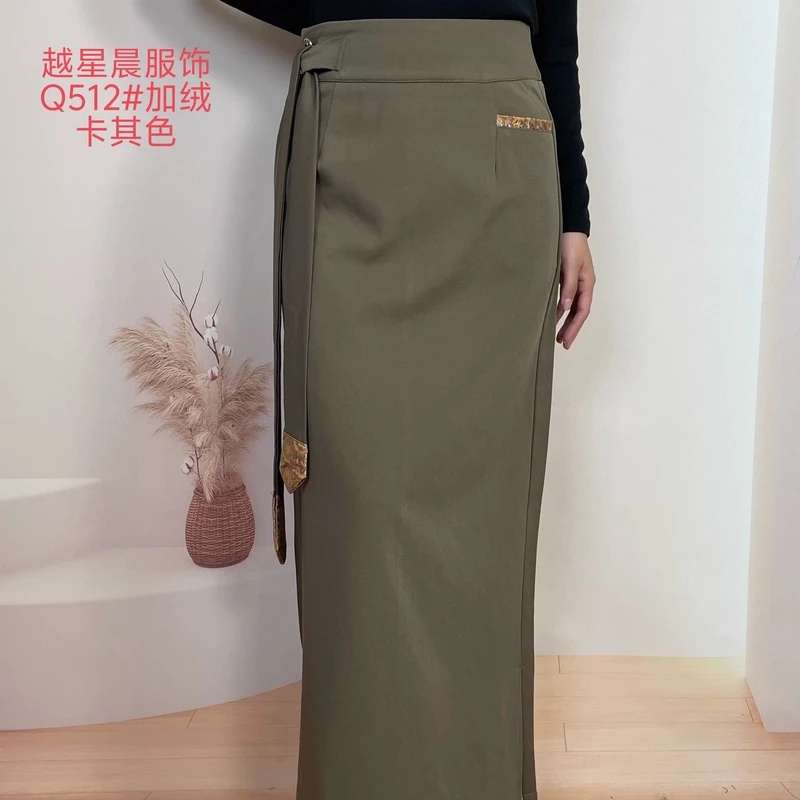 2024新款藏族服装时尚垂感加厚加绒冬季飘带长裙开叉藏式半身裙子