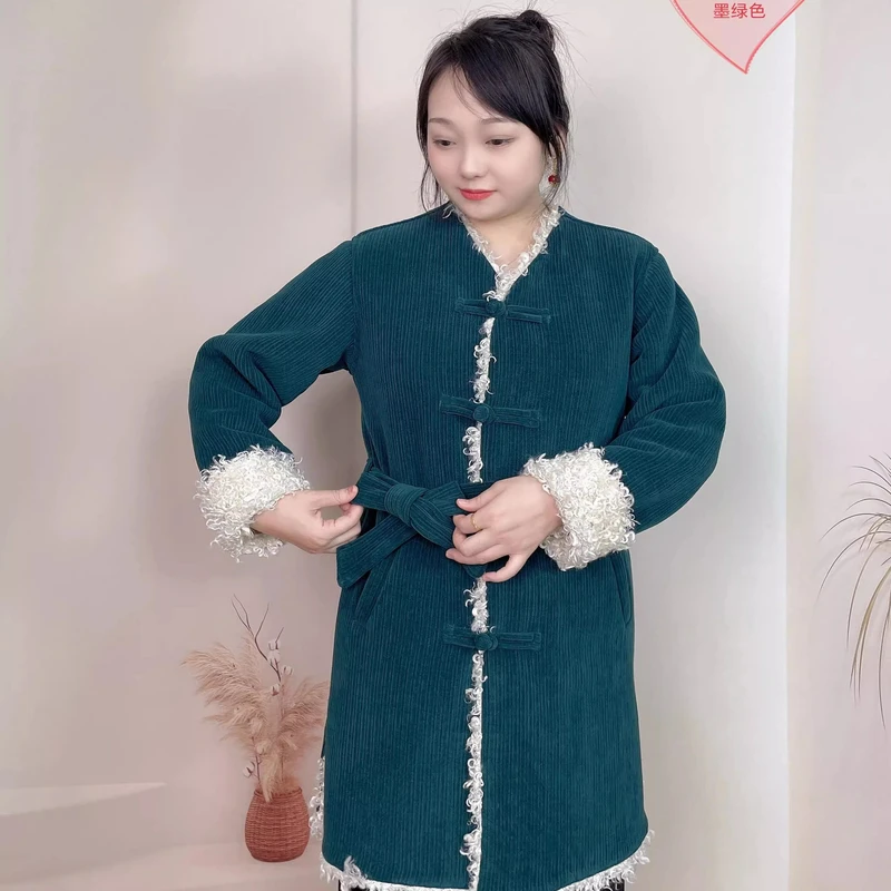 2024新款藏族服装女士雪尼尔中长款中开女款藏式棉衣西藏服秋冬装