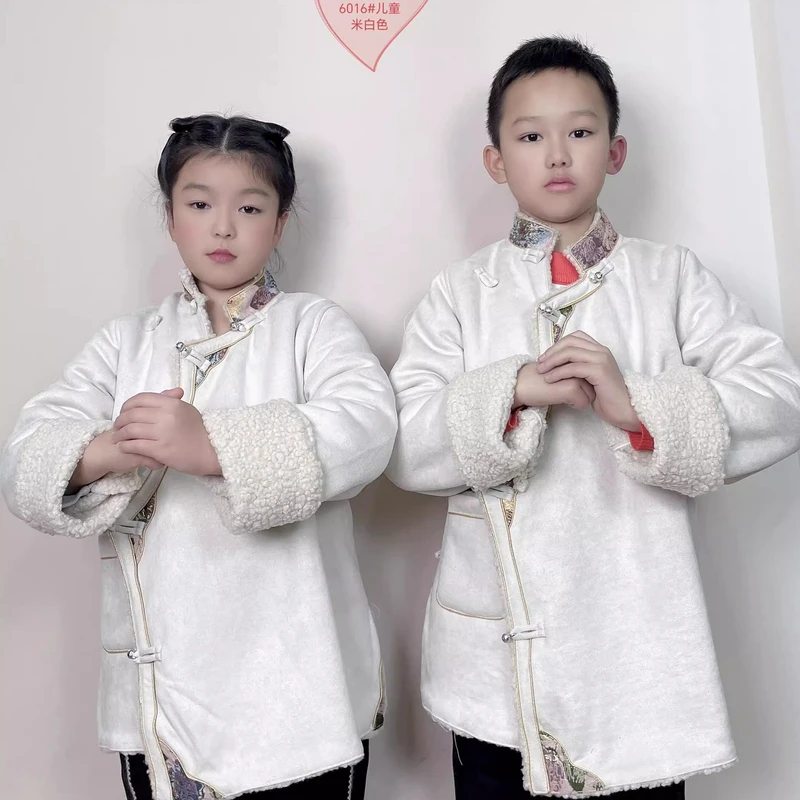 2024新款藏式儿童外套加绒冬季棉衣棉服男女宝宝同款卡边藏族童装
