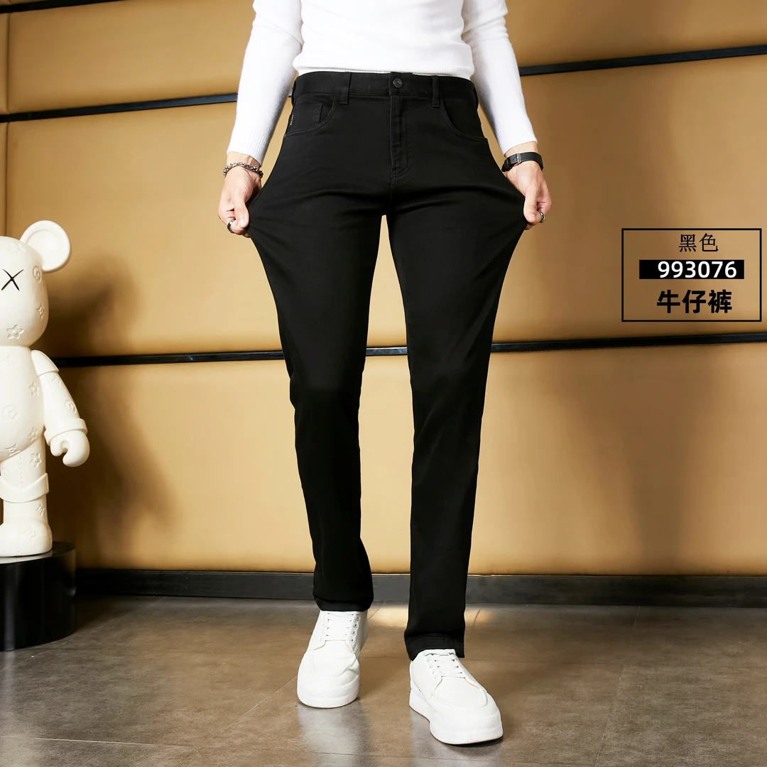 【保罗盟口】黑牛莱赛尔磨毛男士时尚中腰弹力百搭直筒牛仔裤3076