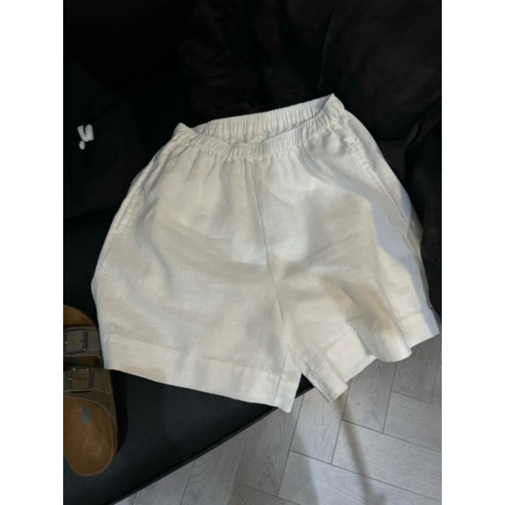 白色亚麻裤子女夏季宽松高腰五分裤日系休闲棉麻短裤小个子阔腿裤