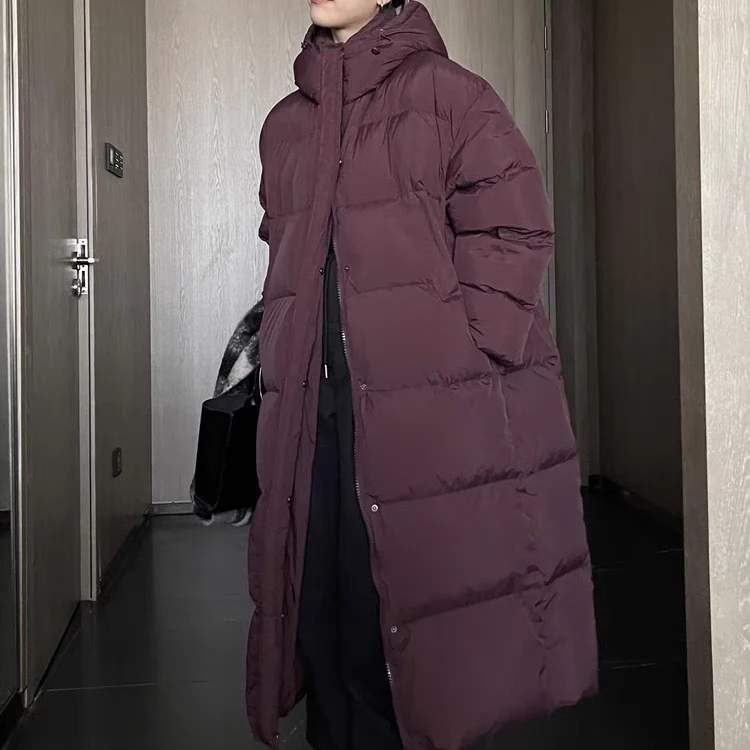 女士长款连帽保暖羽绒服男女宽松时尚百搭过膝加厚外套