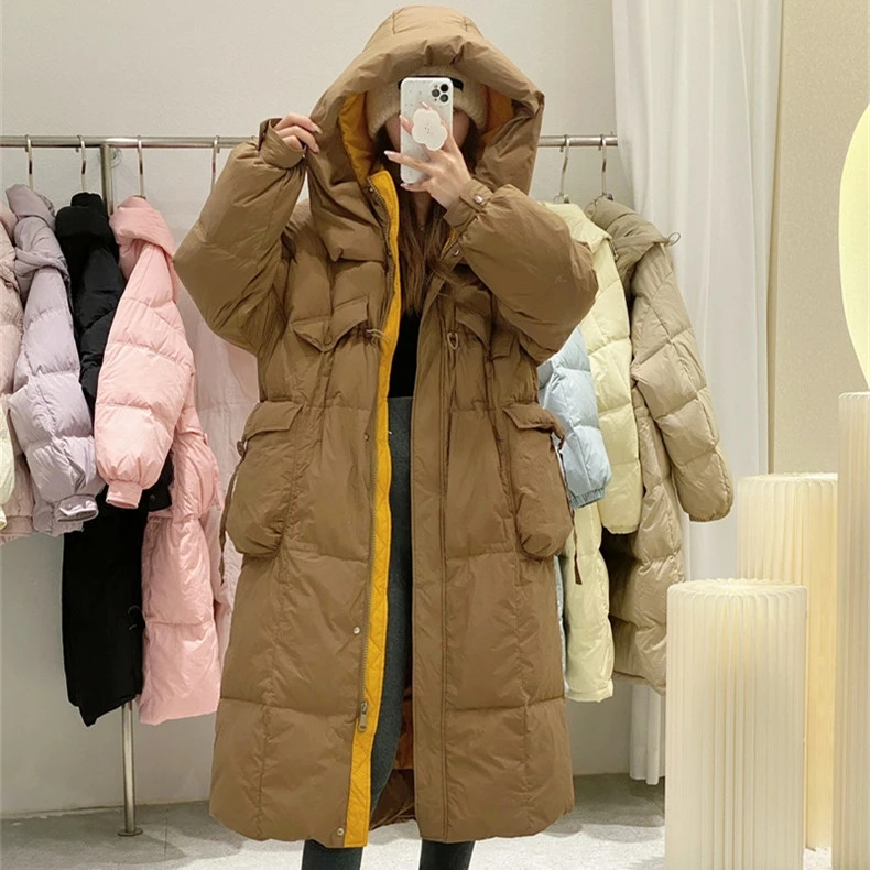 橘小鸭反季女款加厚连帽长款羽绒服宽松大码时尚百搭韩版保暖外套