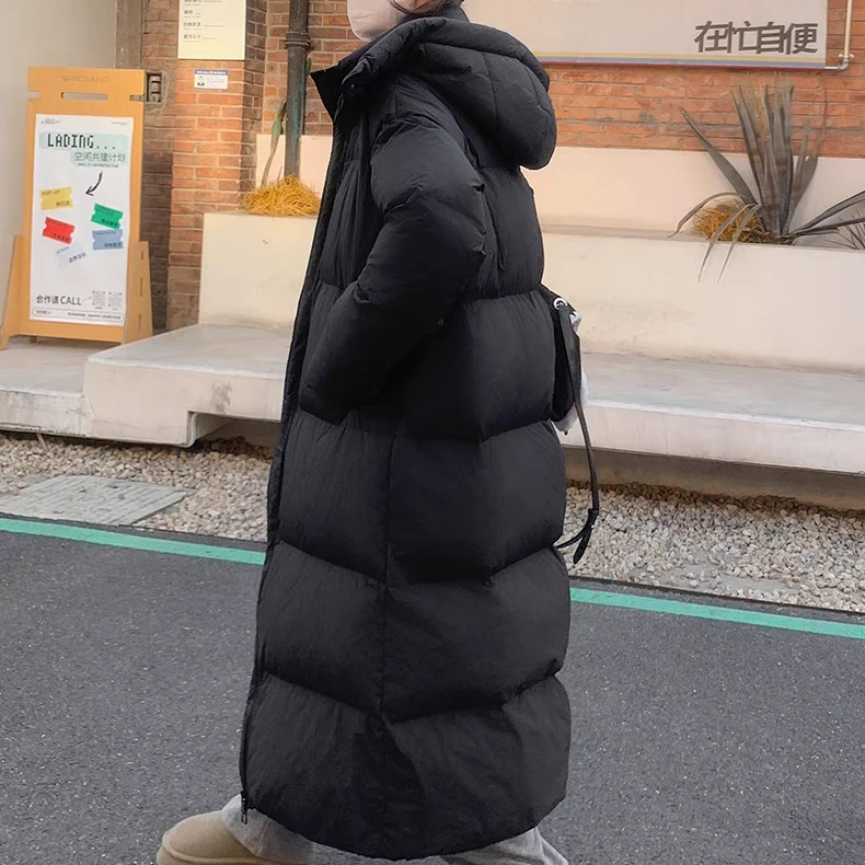 冬季女士长款羽绒服大被子宽松加厚带帽超长过膝男女同款外套潮