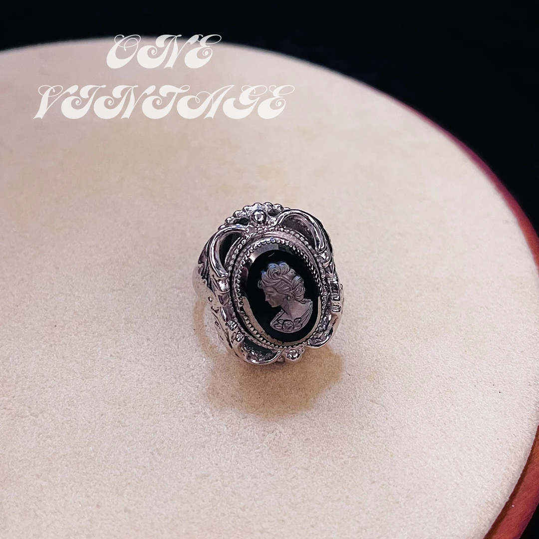 合金仿水晶戒指 wd黑银卡梅奥复古戒指 vintage