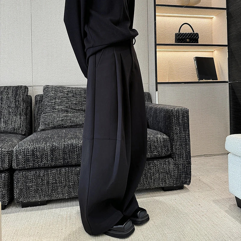 秋冬高级感加厚阔腿西裤男小众韩版网红立体挺廓垂感直筒拖地长裤