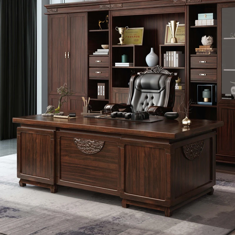 乌金木办公桌实木老板桌高档桌式简约老板台总裁桌办公室办公家具