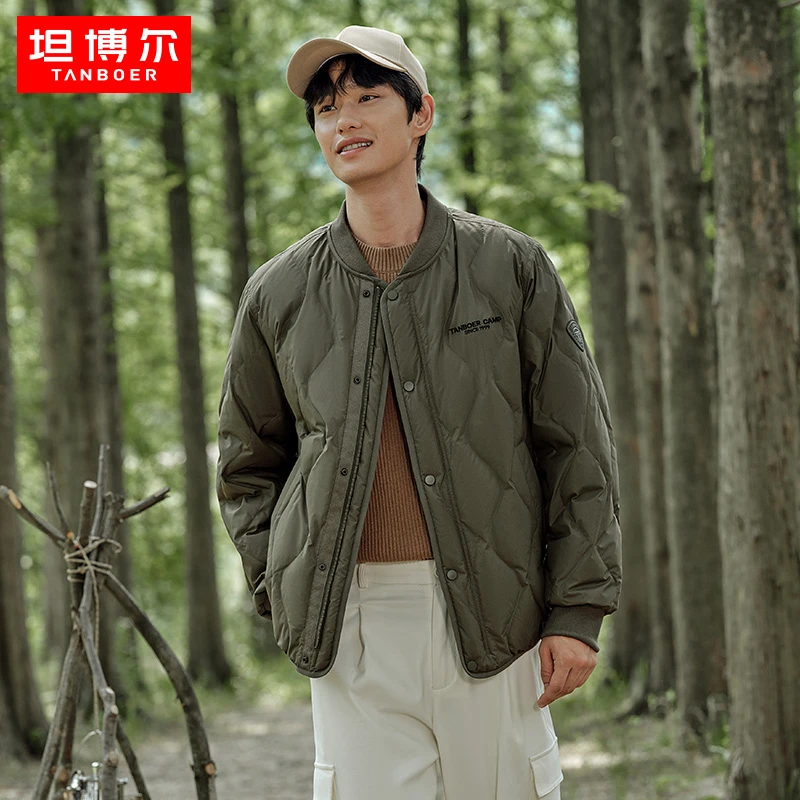 坦博尔羽绒服男新款罗纹领时尚保暖菱格纹男棒球服TA233239