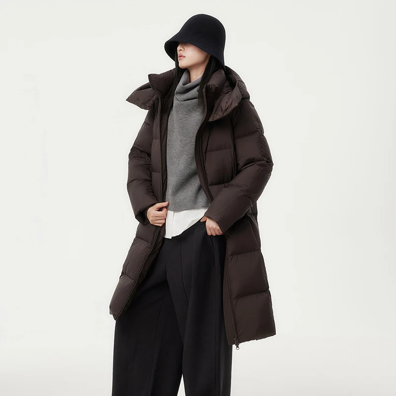 【好羽绒】坦博尔A版女士雅丹风通勤轻奢零压可脱帽长款羽绒服838Z