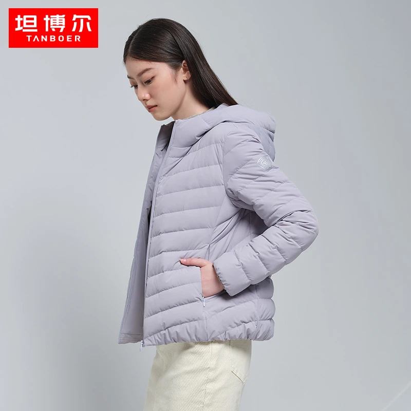 坦博尔鹅绒羽绒服女冬洋气上衣立领轻薄设计感修身短外套TB330290