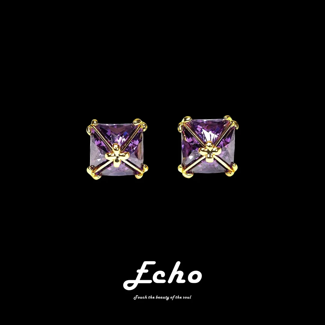 铜合金耳饰  ECHO耳钉DG004宝盒小众耳饰气质轻奢时尚百搭欧美