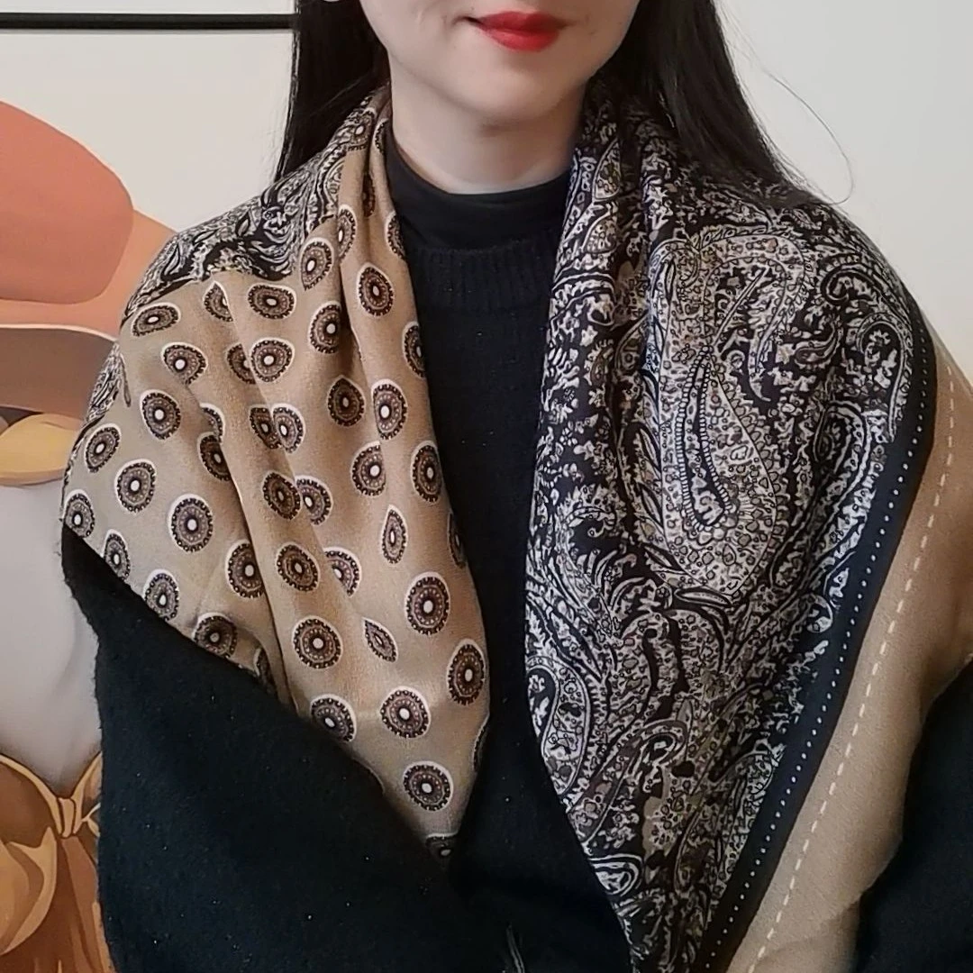 腰果花圈圈棉麻手感冬季爆款围巾黑色时尚女士披肩洋气网红款外搭