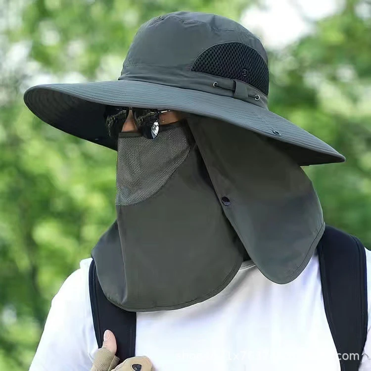 帽子男士户外钓鱼帽防晒帽护脖大帽檐防水透气遮阳帽子女渔夫帽子