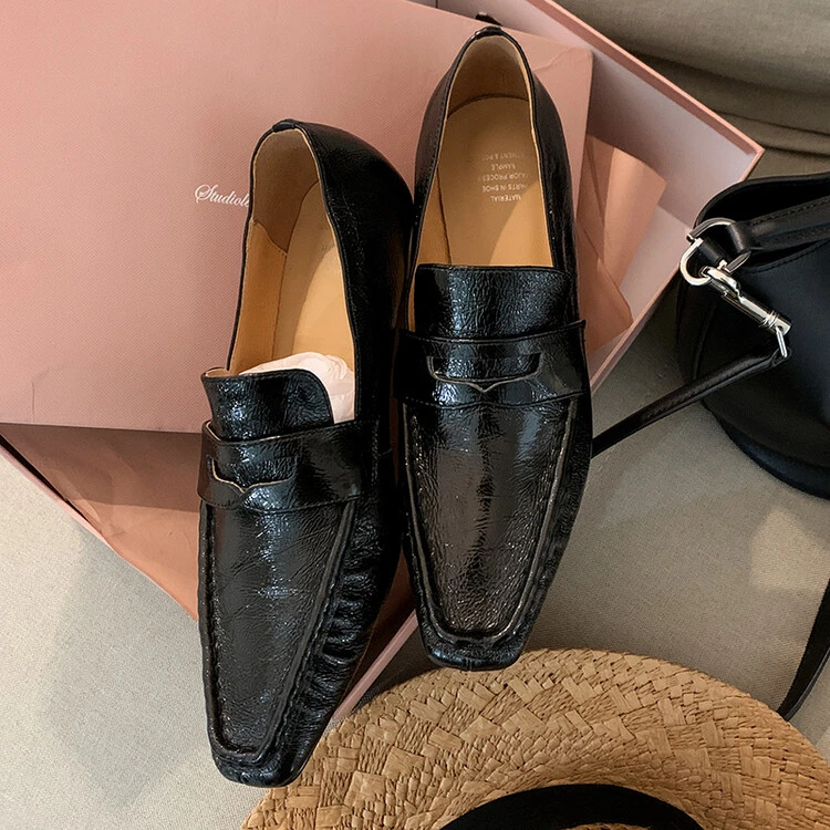 【王二今】牛皮/跟4.5CM/细中跟小方头英伦风网红法式乐福单鞋女