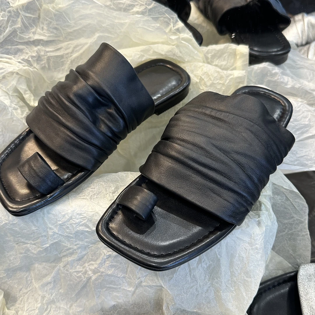 【王二今】羊皮/小众设计感极简外穿夹趾拖鞋女夏季网红凉鞋女