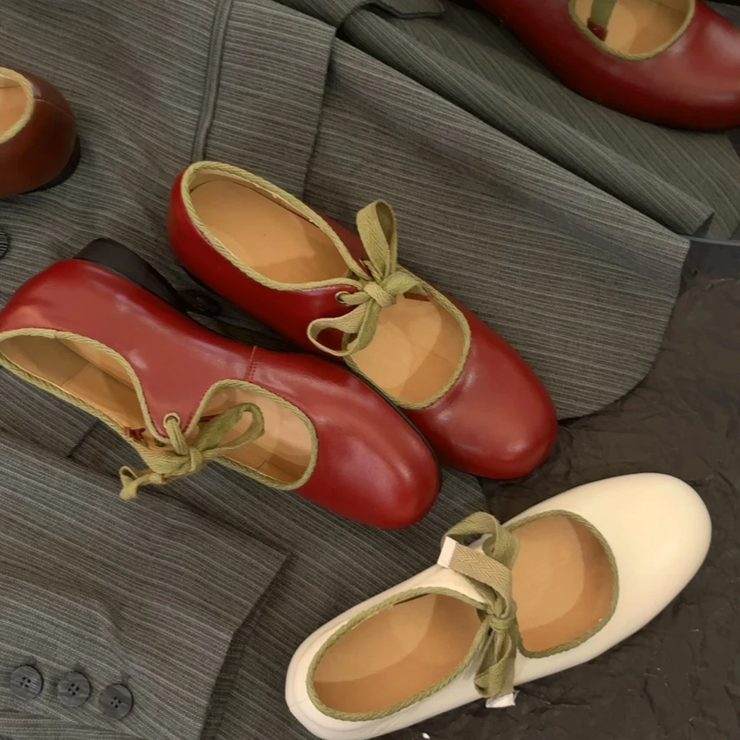 【王二今】牛皮/3.5CM/极简大牌蝴蝶结芭蕾鞋超软气质玛丽珍单鞋女