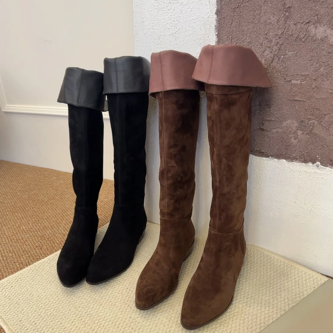 【王二今】羊皮/3.5CM/极简大牌弹力显瘦过膝高筒靴女过膝长靴女