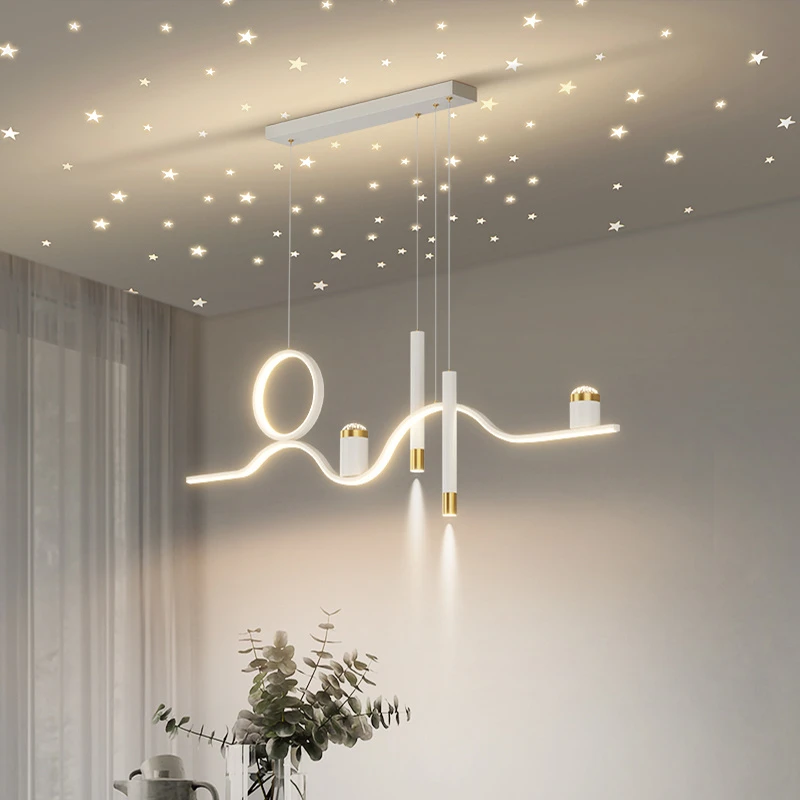 【顾家】餐厅灯简约现代轻奢led长条餐桌灯大气五金吊灯家用节能